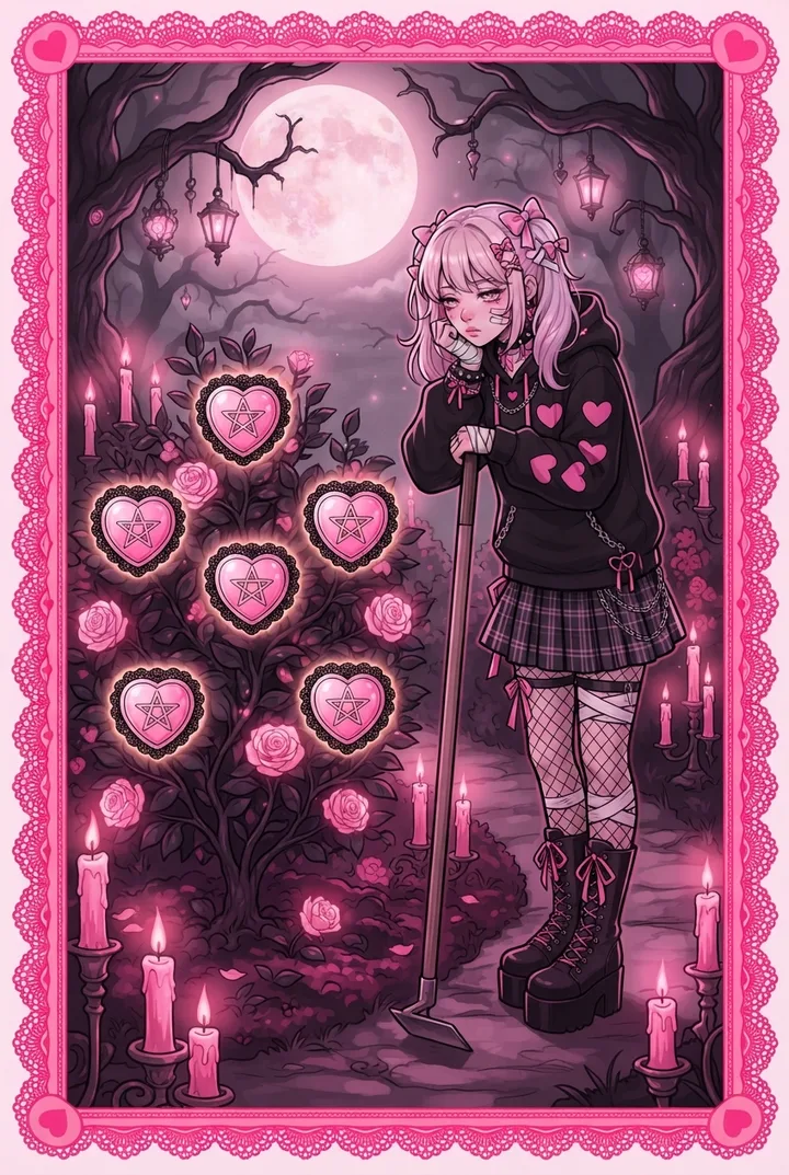 펜타클 7 Seven of Pentacles 타로 카드